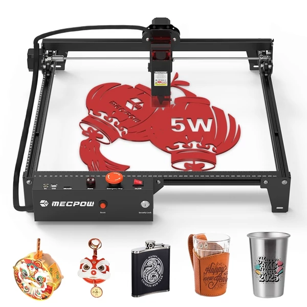 Mecpow X3 5W lézer, fix fókusz, 0,01mm pontosság, 10000 mm/perc gravírozás, biztonsági zár, vészleállítás, 410x400mm