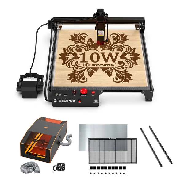 Mecpow X3 Pro 10W lézergravírozó légbefúvóval + FC3 burkolat + H48 lézerágy + EX3 hosszabbító készlet