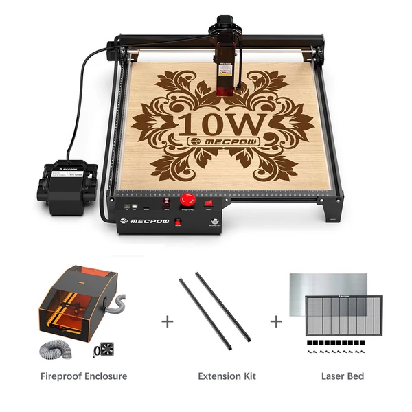 Mecpow X3 Pro 10W lézergravírozó légbefúvóval + FC3 burkolat + H48 lézerágy + EX3 hosszabbító készlet