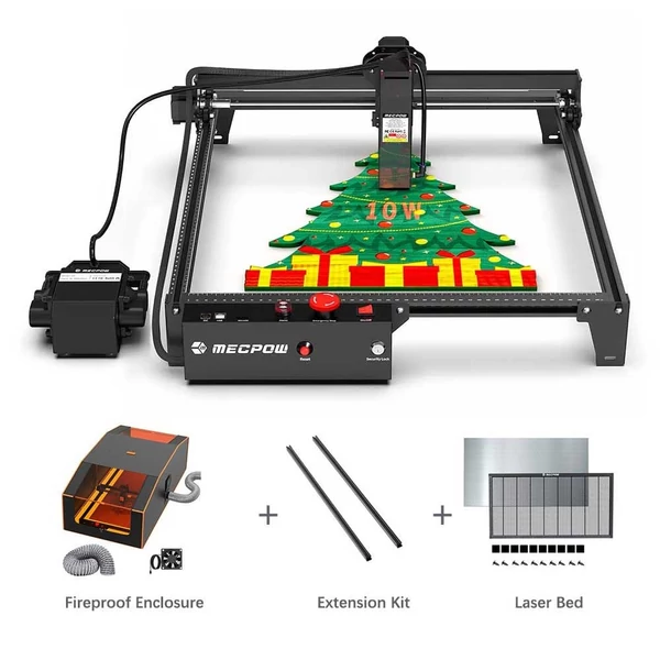 Mecpow X3 Pro 10W lézergravírozó légbefúvóval + FC3 burkolat + H48 lézerágy + EX3 hosszabbító készlet