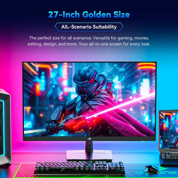 TITAN ARMY P27GR játékmonitor, 27", 2560x1440, 16:9, gyors IPS, 180Hz, 1ms, 99% sRGB, HDR10, Adaptive-Sync, PBP/PIP, alacsony kékfény, dönthető, VESA