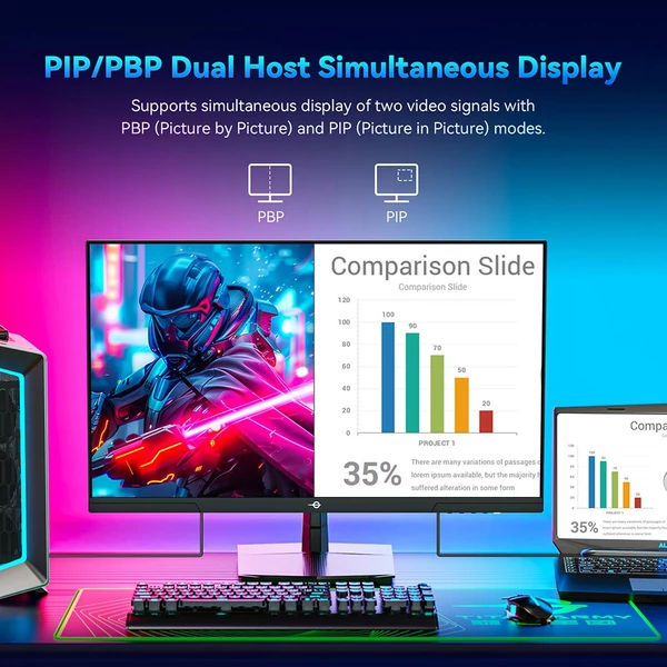 TITAN ARMY P27GR játékmonitor, 27", 2560x1440, 16:9, gyors IPS, 180Hz, 1ms, 99% sRGB, HDR10, Adaptive-Sync, PBP/PIP, alacsony kékfény, dönthető, VESA