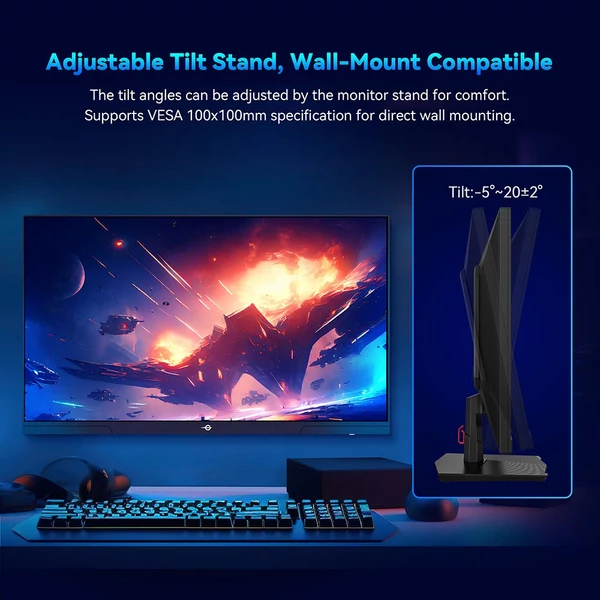 TITAN ARMY P27GR játékmonitor, 27", 2560x1440, 16:9, gyors IPS, 180Hz, 1ms, 99% sRGB, HDR10, Adaptive-Sync, PBP/PIP, alacsony kékfény, dönthető, VESA