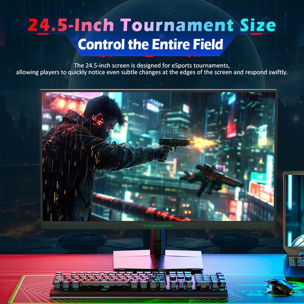 TITAN ARMY P2510HS gamer monitor, 24,5", 1920x1080, CSOT Fast IPS, 300/240Hz, HDR400, 121% sRGB, 1ms, Adaptive-Sync, alacsony kékfény, PIP/PBP, VESA
