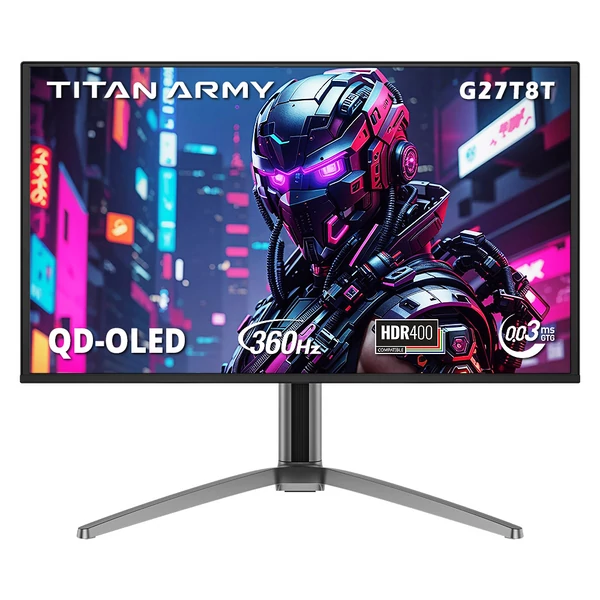 TITAN ARMY G27T8T gamer monitor, 26,5" 2560×1440 QD-OLED, 360Hz, 0,03ms, 1000 nit, HDR400, Type-C, hangszóró, HDMI, DP