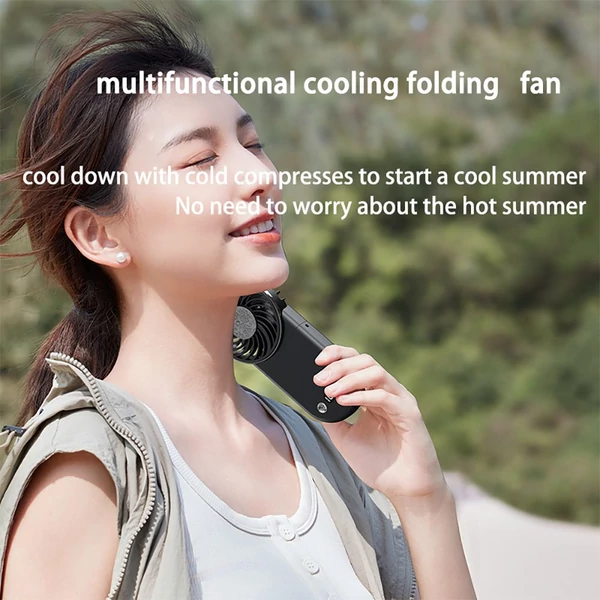 WT20 hordozható kézi ventilátor, 3 sebesség, digitális kijelző, 180°-ban állítható, 2000mAh, USB-s, powerbank, telefontartó – Fekete