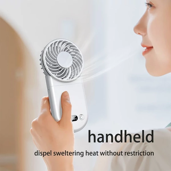 WT20 hordozható kézi ventilátor, 3 sebesség, digitális kijelző, 180°-ban állítható, 2000mAh, USB-s, powerbank, telefontartó – Fekete