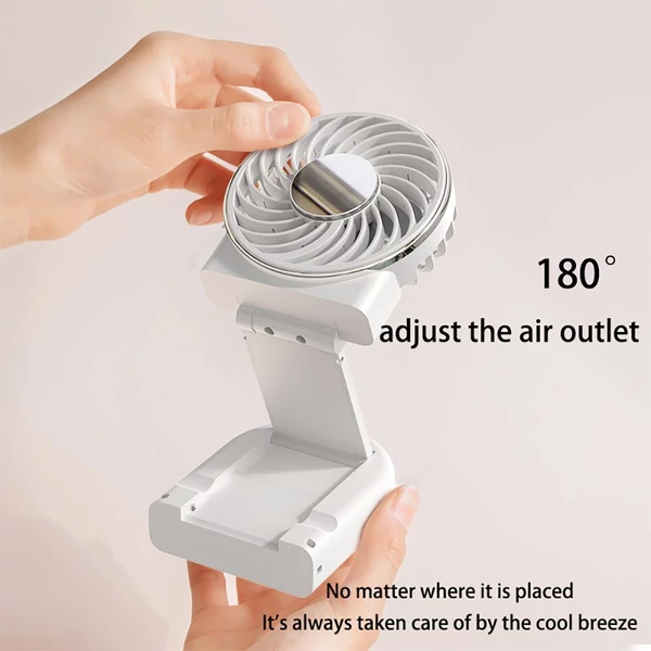 WT20 hordozható kézi ventilátor, 3 sebesség, digitális kijelző, 180°-ban állítható, 2000mAh, USB-s, powerbank, telefontartó – Pink