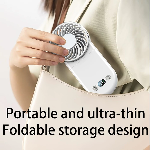 WT20 hordozható kézi ventilátor, 3 sebesség, digitális kijelző, 180°-ban állítható, 2000mAh, USB-s, powerbank, telefontartó – Pink