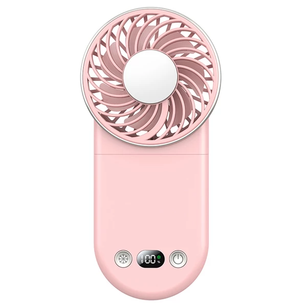 WT20 hordozható kézi ventilátor, 3 sebesség, digitális kijelző, 180°-ban állítható, 2000mAh, USB-s, powerbank, telefontartó – Pink