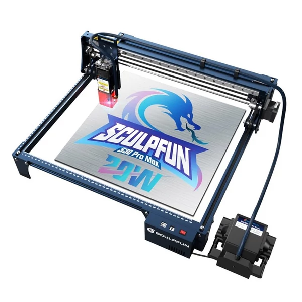 SCULPFUN S30 Max 10W lézergravírozó és vágógép, automata levegőrásegítés, 410×400mm, bővíthető 935×905mm-re
