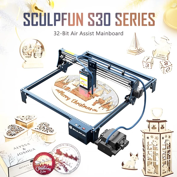 SCULPFUN S30 Max 10W lézergravírozó és vágógép, automata levegőrásegítés, 410×400mm, bővíthető 935×905mm-re
