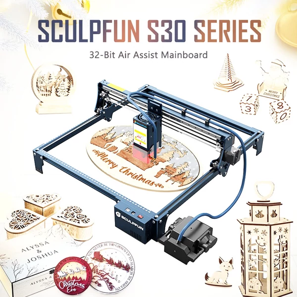 SCULPFUN S30 5W lézergravírozó és vágógép, automata levegőrásegítés, 410×400mm, bővíthető 935×905mm-re