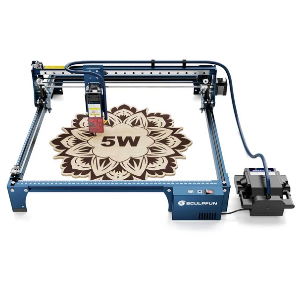 SCULPFUN S30 5W lézergravírozó és vágógép, automata levegőrásegítés, 410×400mm, bővíthető 935×905mm-re