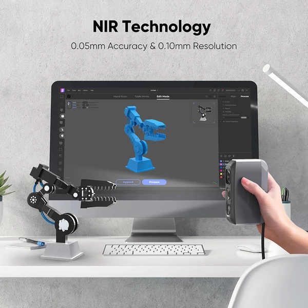3DMakerpro Moose Lite 3D szkenner, NIR fényforrás, 0,05mm pontosság, 24-bites színes kamera, Windows/Mac kompatibilis - Premium