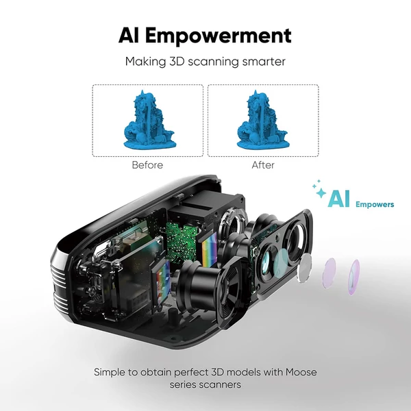 3DMakerpro Moose Lite 3D szkenner, NIR fényforrás, 0,05mm pontosság, 24-bites színes kamera, Windows/Mac kompatibilis - Premium