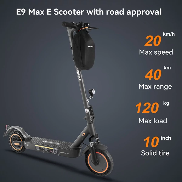 HONEYWHALE E9 MAX 10" elektromos roller, ABE tanúsítvány, 500W motor, 36V 10Ah akku, 40km hatótáv, dupla felfüggesztés, app