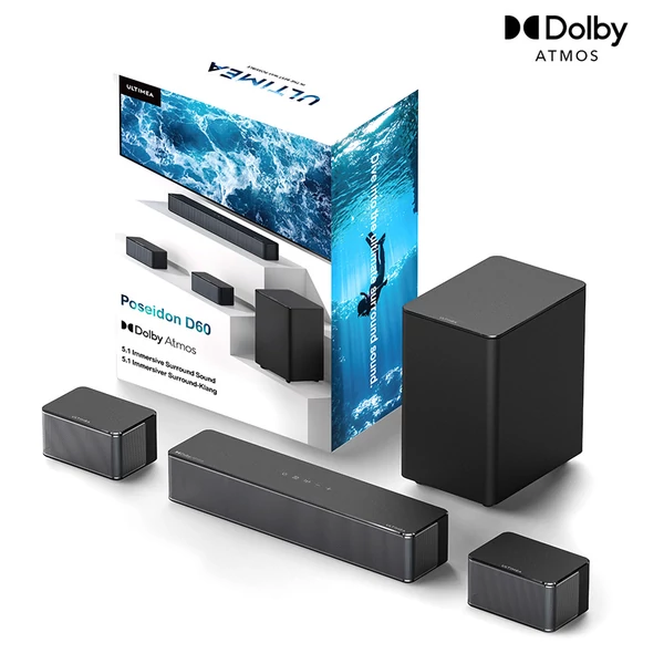 Ultimea Poseidon D60 5.1 hangprojektor mélynyomóval, Dolby Atmos, állítható térhangzás, több üzemmód