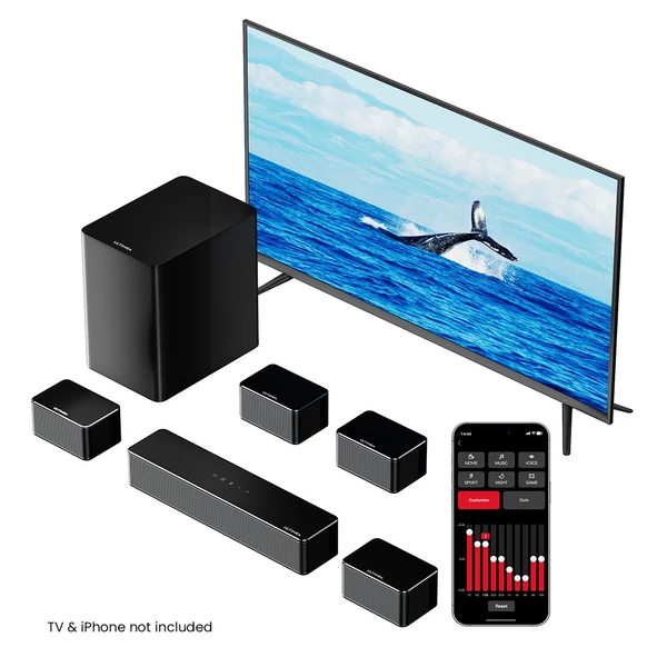 Ultimea Poseidon D70 7.1 csatornás soundbar mélynyomóval, 10 sávos EQ, 121 előre beállított EQ, BassMX, okosapp vezérlés