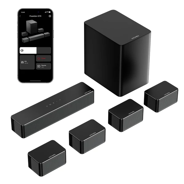 Ultimea Poseidon D70 7.1 csatornás soundbar mélynyomóval, 10 sávos EQ, 121 előre beállított EQ, BassMX, okosapp vezérlés