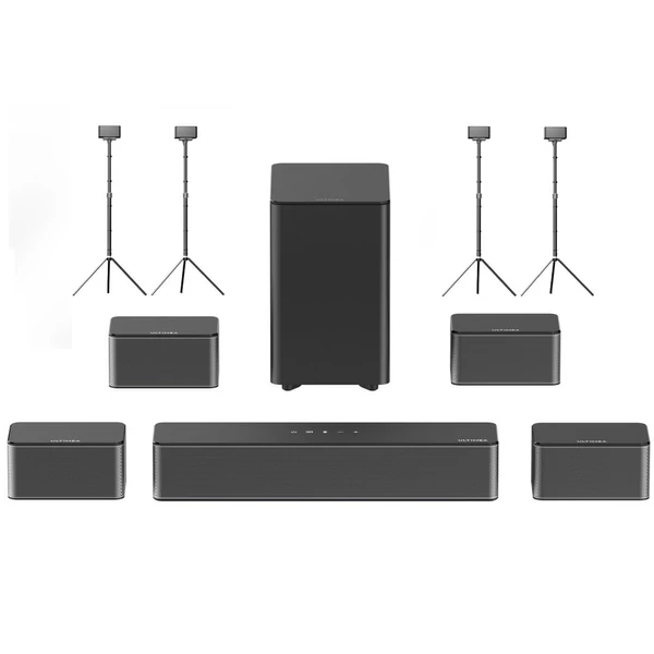 Ultimea Poseidon D70 7.1 soundbar + 2 pár Steady 300 hangszóróállvány, 10 sávos EQ, 121 EQ-mátrix, BassMX, okosapp vezérlés