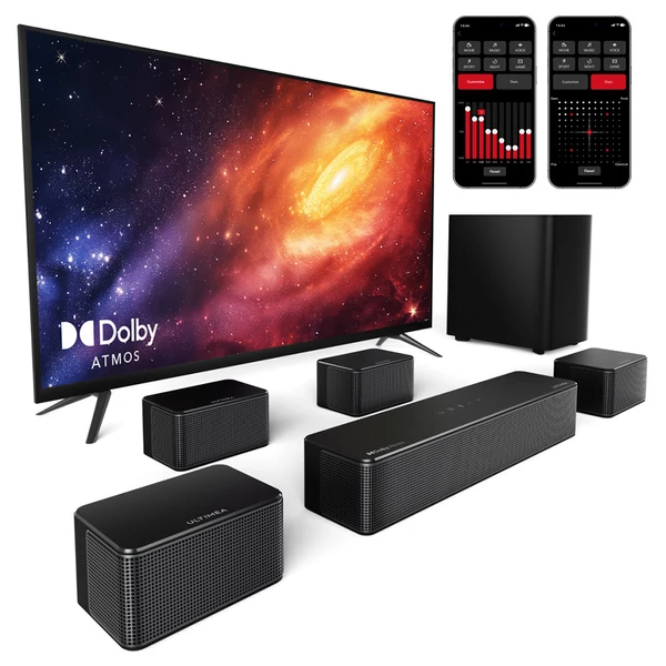Ultimea Poseidon D80 7.1 csatornás soundbar mélynyomóval, Dolby Atmos, 460W, APP vezérlés, 10 sávos EQ, Bluetooth 5.3