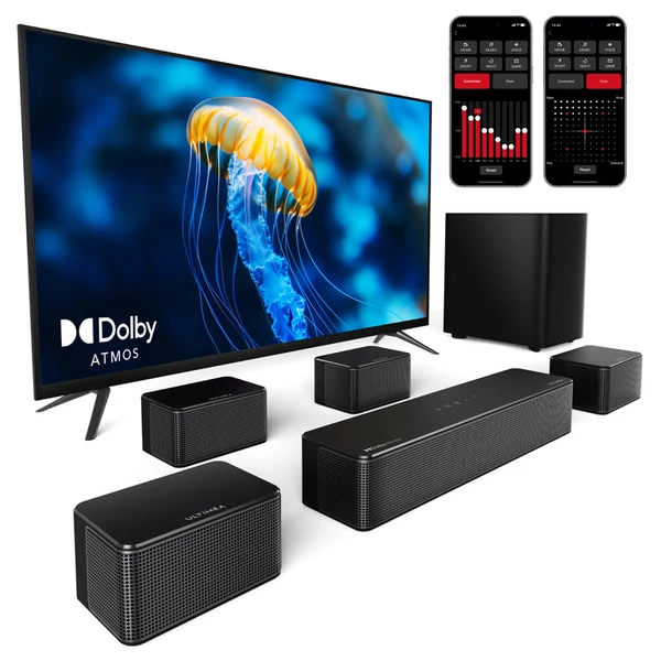 Ultimea Poseidon D80 7.1 csatornás soundbar mélynyomóval, Dolby Atmos, 460W, APP vezérlés, 10 sávos EQ, Bluetooth 5.3