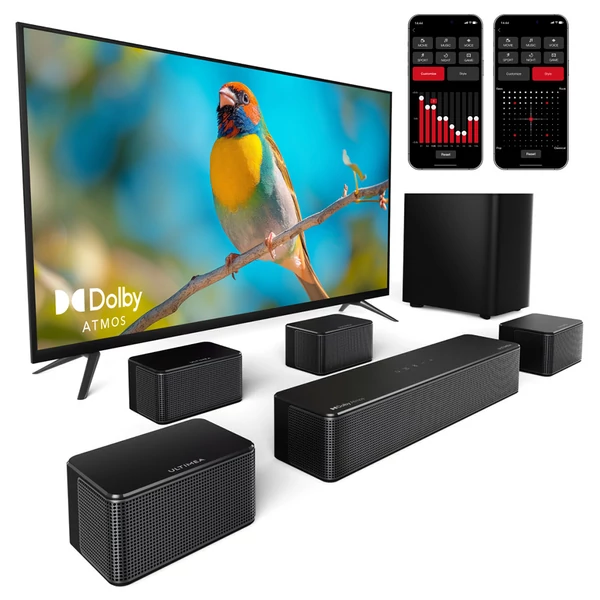 Ultimea Poseidon D80 7.1 csatornás soundbar mélynyomóval, Dolby Atmos, 460W, APP vezérlés, 10 sávos EQ, Bluetooth 5.3