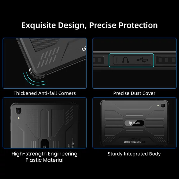 BMAX I10 S Pro strapabíró tablet, 10,1" 1920×1200 IPS, UNISOC T616, 14GB RAM, 128GB ROM, Android 14, 4G LTE, 10000mAh, GPS, 13+5MP kamera