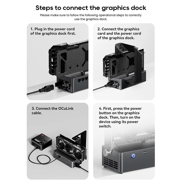 AOOSTAR AG01 eGPU dokkoló Oculink porttal, beépített 800W táppal, TGX csere támogatással, hot-swap funkcióval