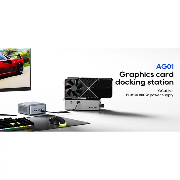 AOOSTAR AG01 eGPU dokkoló Oculink porttal, beépített 800W táppal, TGX csere támogatással, hot-swap funkcióval