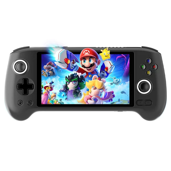 ANBERNIC RG556 játékkonzol 8714 játékkal, 8GB RAM, 128GB tárhely, Android 13, 5,48" AMOLED, WiFi, BT, 8 óra - Fekete, 128GB TF kártya