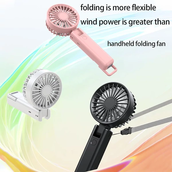 YL09 hordozható, újratölthető kézi ventilátor, 2000mAh, 180°-ban hajtható, dupla lapát, 4 fokozat - Fekete