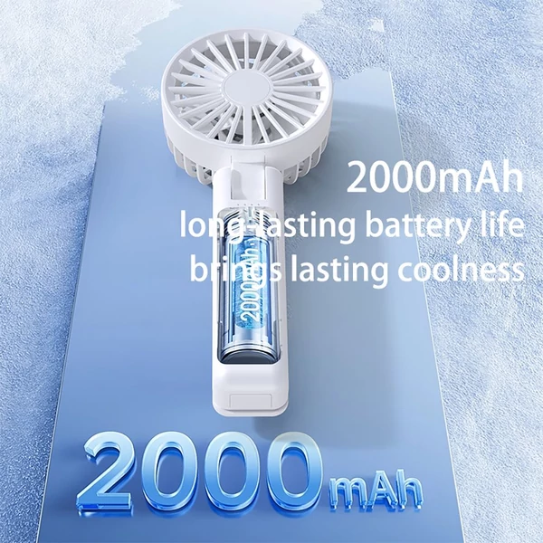 YL09 hordozható, újratölthető kézi ventilátor, 2000mAh, 180°-ban hajtható, dupla lapát, 4 fokozat - Fekete