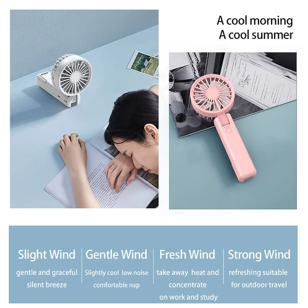 YL09 hordozható, újratölthető kézi ventilátor, 2000mAh, 180°-ban hajtható, dupla lapát, 4 fokozat - Fehér