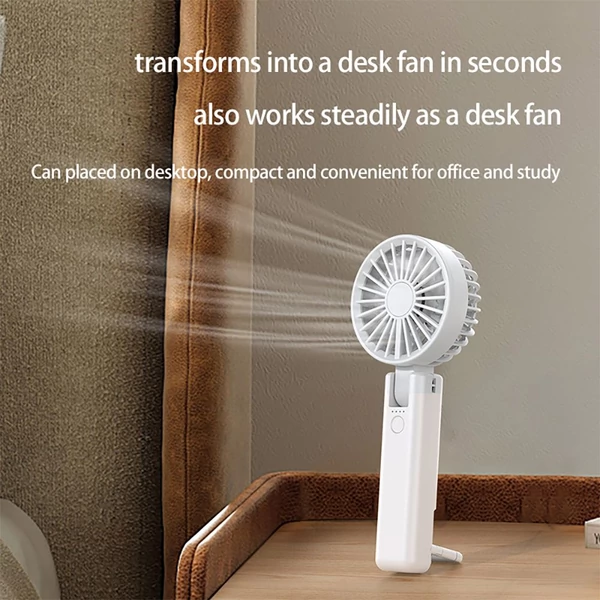 YL09 hordozható, újratölthető kézi ventilátor, 2000mAh, 180°-ban hajtható, dupla lapát, 4 fokozat - Fehér