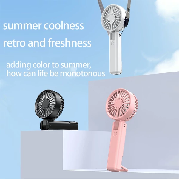 YL09 hordozható, újratölthető kézi ventilátor, 2000mAh, 180°-ban hajtható, dupla lapát, 4 fokozat - Pink