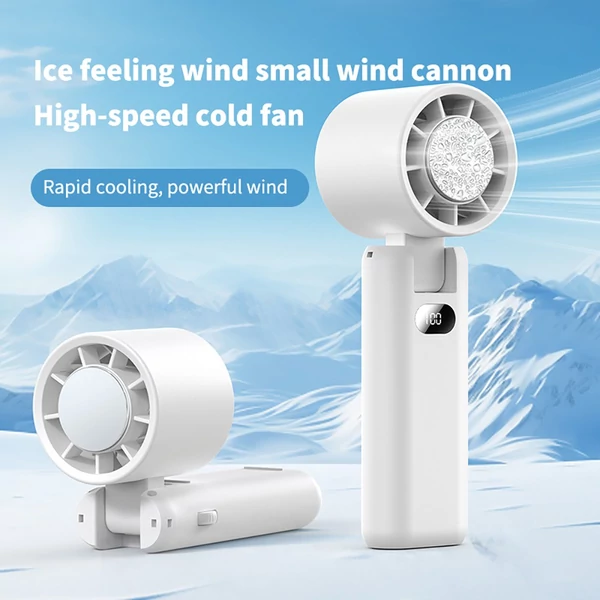 WT21 hordozható kézi ventilátor, 3600mAh akkumulátor, nagy sebességű motor, 180°-ban hajtható, LED kijelző, 100 fokozat - Fehér