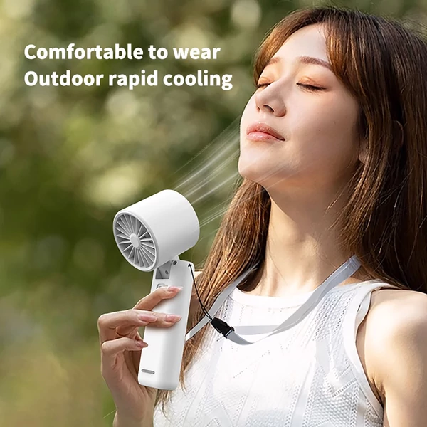 WT21 hordozható kézi ventilátor, 3600mAh akkumulátor, nagy sebességű motor, 180°-ban hajtható, LED kijelző, 100 fokozat - Fehér
