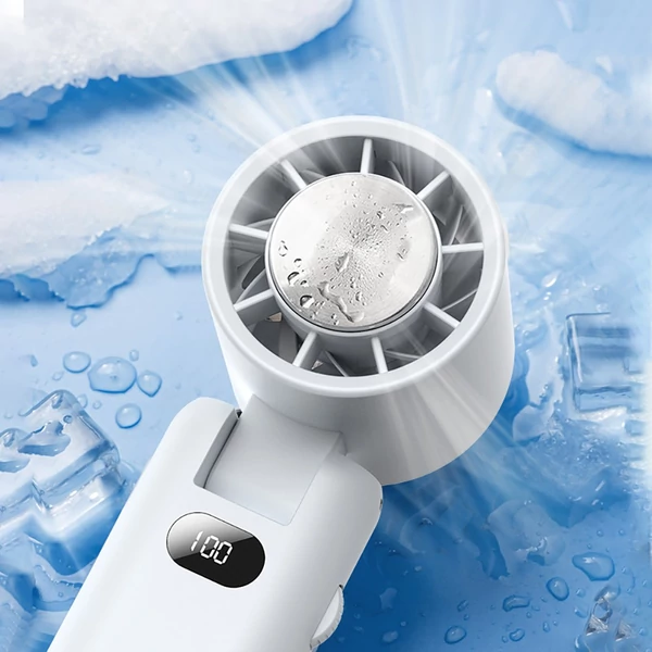 WT21 hordozható kézi ventilátor, 3600mAh akkumulátor, nagy sebességű motor, 180°-ban hajtható, LED kijelző, 100 fokozat - Fehér