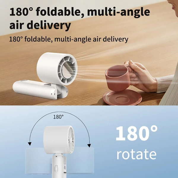 WT21 hordozható kézi ventilátor, 3600mAh akkumulátor, nagy sebességű motor, 180°-ban hajtható, LED kijelző, 100 fokozat - Fehér