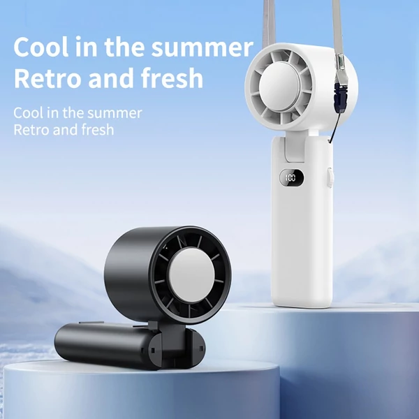 WT21 hordozható kézi ventilátor, 3600mAh akkumulátor, nagy sebességű motor, 180°-ban hajtható, LED kijelző, 100 fokozat - Fehér