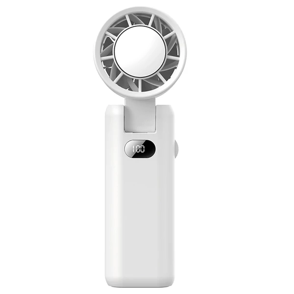 WT21 hordozható kézi ventilátor, 3600mAh akkumulátor, nagy sebességű motor, 180°-ban hajtható, LED kijelző, 100 fokozat - Fehér