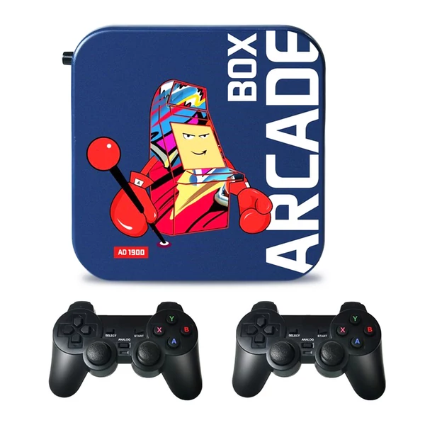 ARCADE BOX 64GB retro játékkonzol, Android TV box, 33 000+ klasszikus játék, 50+ emulátor, 2 vezeték nélküli kontroller