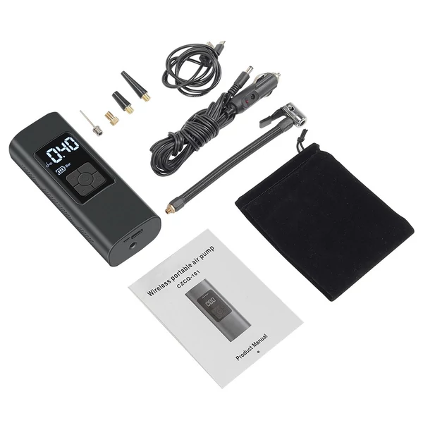 Vezeték nélküli újratölthető légszivattyú 60W, 20L/perc légáram, 6000mAh akkumulátor, telefon töltő, power bank, okos kijelző, pontos felfújás