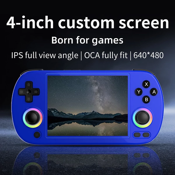 ANBERNIC RG40XX H retro játékkonzol RGB fénnyel, 32GB+64GB kártya, 5000+ játék, 1GB RAM, 640×480 IPS, 3200mAh, 6 óra, Linux, 5G WiFi, Bluetooth - Kék