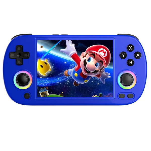 ANBERNIC RG40XX H retro játékkonzol RGB fénnyel, 32GB+64GB kártya, 5000+ játék, 1GB RAM, 640×480 IPS, 3200mAh, 6 óra, Linux, 5G WiFi, Bluetooth - Kék