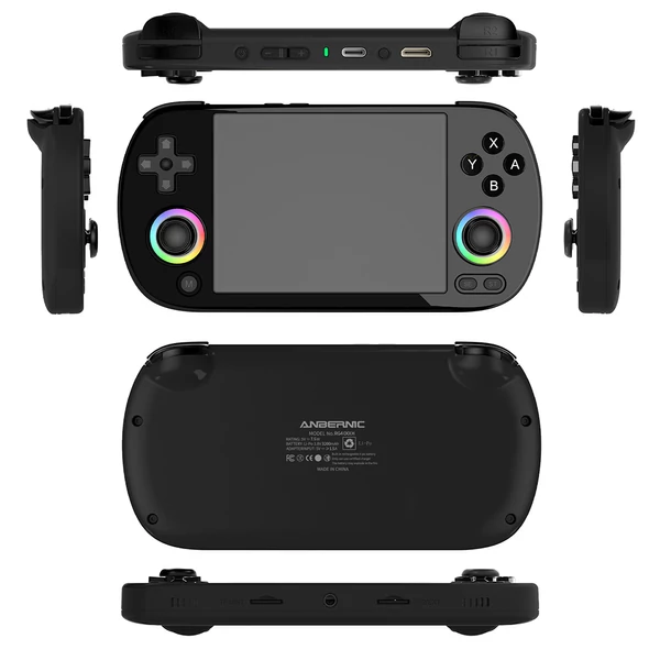 ANBERNIC RG40XX H retro játékkonzol RGB fénnyel, 32GB+64GB kártya, 5000+ játék, 1GB RAM, 640×480 IPS, 3200mAh, 6 óra, Linux, 5G WiFi, Bluetooth - Fekete