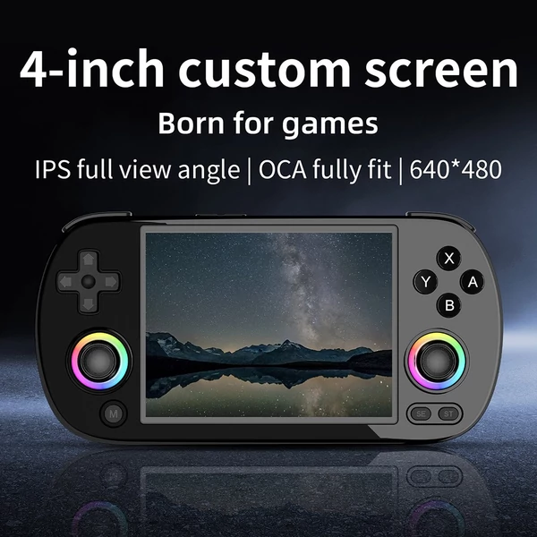 ANBERNIC RG40XX H retro játékkonzol RGB fénnyel, 32GB+64GB kártya, 5000+ játék, 1GB RAM, 640×480 IPS, 3200mAh, 6 óra, Linux, 5G WiFi, Bluetooth - Fekete