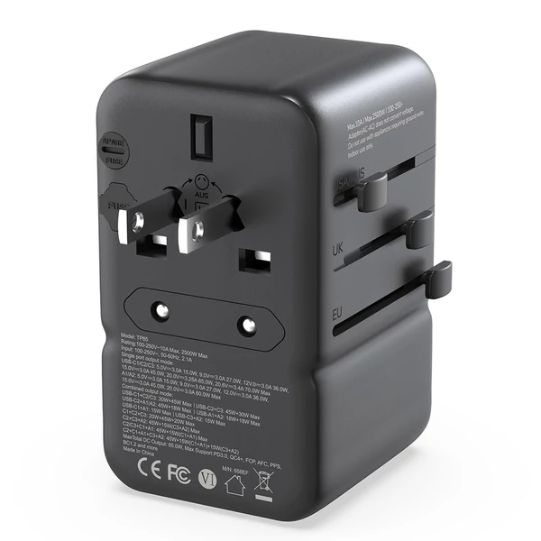 MINIX TP85 85W univerzális utazóadapter, 3 USB-C, 2 USB-A